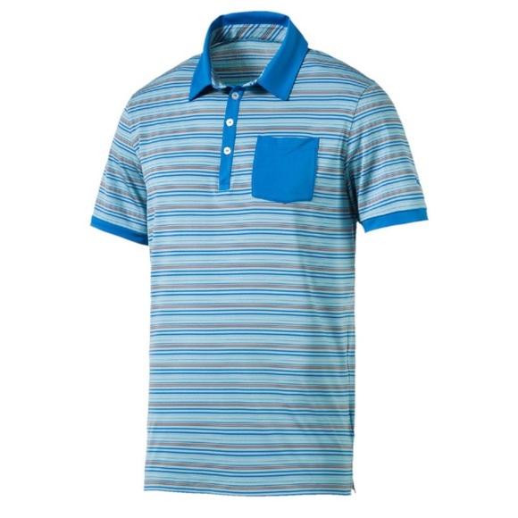Puma Golf Pocket Polo Shirt Blue Stripes Men’s Size Medium - Picture 1 of 8